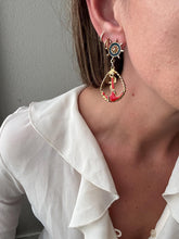 Load image into Gallery viewer, Vintage Anchor Nautical Blue Red Gold Drop Earrings
