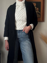 Load image into Gallery viewer, Vintage Black Wool Long Black Coat Structured Shoulders
