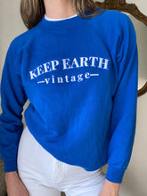 Load image into Gallery viewer, Upcycled Vintage Blue Raglan Sweatshirt: 'Keep Earth Vintage' Logo

