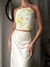 Load image into Gallery viewer, Vintage Upcycled White Yellow Floral Square Neck Halter Tie Top Handmade
