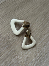 Load image into Gallery viewer, Vintage 90s Cream Enamel Gold Triangle Statement Drop Earrings

