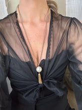 Load image into Gallery viewer, Vintage 80s 90s Long Gold Chain Peal Tassel Statement Necklace
