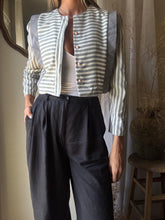 Load image into Gallery viewer, Vintage White Gray Striped Boxy Cropped Lightweight Blazer Jacket
