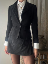 Load image into Gallery viewer, Vintage Wool Black Fitted Blazer Faux Shearling Velvet Collar Made in USA
