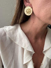 Load image into Gallery viewer, Vintage 80s 90s Large Nautical Cream Gold Ship Wheel Circle Statement Earrings
