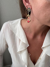 Load image into Gallery viewer, Vintage Anchor Nautical Blue Red Gold Drop Earrings
