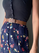 Load image into Gallery viewer, Vintage Brown Leather Croc Embossed Wide Belt Silver Square Buckle Made in USA
