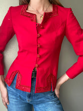 Load image into Gallery viewer, Vintage Structured Red Blazer Beaded Details and Buttons Square Neckline

