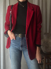 Load image into Gallery viewer, Vintage Pure Wool Dark Red Oversized Blazer Structured Shoulders
