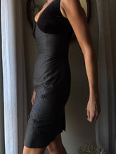 Load image into Gallery viewer, Vintage Silk Velvet LBD: Beaded Embroidery Black Tank Dress
