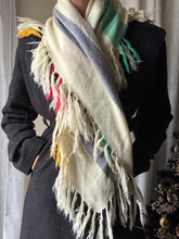 Load image into Gallery viewer, Vintage Cream Red Green Yellow Blue Striped Fringe Neck Scarf
