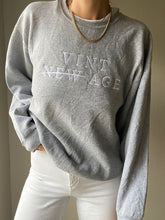 Load image into Gallery viewer, Upcycled Heather Grey Sweatshirt: Vintage Embroidered Logo, Made in USA
