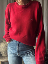 Load image into Gallery viewer, Vintage Tommy Hilfiger Cotton Red Ribbed Knit Oversized Pullover Sweater Logo Embroidery
