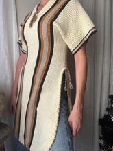 Load image into Gallery viewer, Vintage Cream Knit Poncho with Brown Black Grey Stripe
