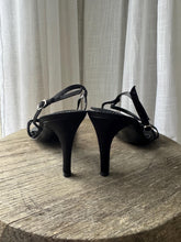 Load image into Gallery viewer, Vintage Ralph Lauren Black Leather Satin Strappy Sandals 8
