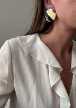 Load image into Gallery viewer, Vintage 80s 90s Large Circle Cream Black Silver Abstract Enamel Statement Earrings
