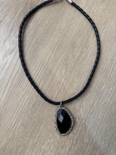 Load image into Gallery viewer, Vintage Y2K Faux Black Woven Leather with Black and Silver Pendant Statement Necklace
