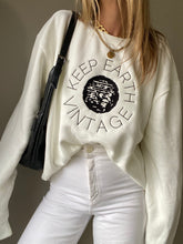 Load image into Gallery viewer, Upcycled Vintage Very Oversized White Long Sleeve Sweatshirt Black Keep Earth Vintage Logo
