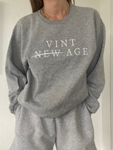 Load image into Gallery viewer, Upcycled Heather Grey Sweatshirt: Vintage Embroidered Logo, Made in USA
