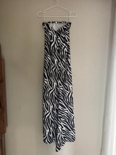 Load image into Gallery viewer, Vintage Gunne Sax Zebra Print Maxi Dress: Strapless Rhinestone Detail
