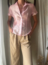 Load image into Gallery viewer, Vintage Sheer Pink Short Sleeve Collared Button Up Top
