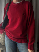 Load image into Gallery viewer, Vintage Tommy Hilfiger Cotton Red Ribbed Knit Oversized Pullover Sweater Logo Embroidery
