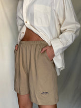 Load image into Gallery viewer, Vintage Cotton Khaki Sweat Shorts with Navy Blue Keep Earth Vintage Embroidered Logo
