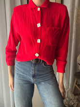 Load image into Gallery viewer, Vintage Boxy Cropped Cherry Red Long Sleeve Button Up Square Buttons
