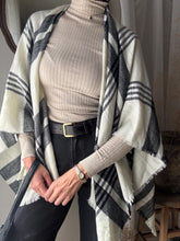 Load image into Gallery viewer, Vintage Cape Shawl Scarf Black White Plaid
