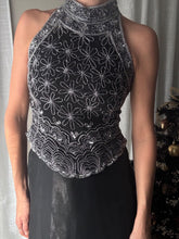 Load image into Gallery viewer, Vintage High Neck Black Silk and Silver Beaded Sequin Halter Top
