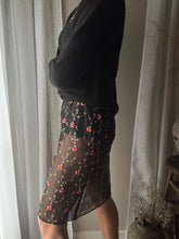 Load image into Gallery viewer, Beautiful Silk Vintage Upcycled Black Semi Sheer Floral  Maxi Skirt | Made in USA
