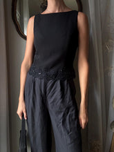 Load image into Gallery viewer, Reversible Black Cropped Tank Top: Beaded Lace Hem, Button Up
