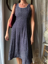 Load image into Gallery viewer, 90s Polka Dot Maxi Dress: Navy Blue Scalloped Trim, Made in USA
