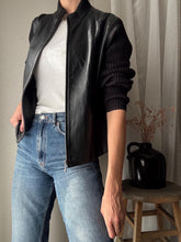 Load image into Gallery viewer, Vintage Black Leather and Knit Jacket
