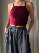 Load image into Gallery viewer, Vintage Upcycled Burgundy Maroon Velvet Square Neck Halter Tie Top Handmade
