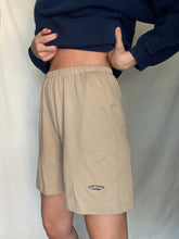 Load image into Gallery viewer, Vintage Cotton Khaki Sweat Shorts with Navy Blue Keep Earth Vintage Embroidered Logo
