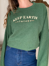Load image into Gallery viewer, Upcycled Vintage Green Oversized Crewneck Sweatshirt Light Gold Keep Earth Vintage Logo
