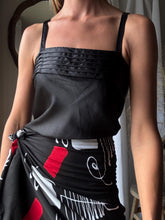 Load image into Gallery viewer, Vintage Black Satin Slip Tank Top with Straight Pleated Neckline
