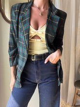 Load image into Gallery viewer, Vintage Forest Green Black Yellow Red Plaid Boyfriend Blazer
