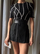 Load image into Gallery viewer, Vintage Black Silk Sequin Blouse: Scala Beaded Short Sleeve Top
