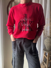 Load image into Gallery viewer, Vintage Calvin Klein Oversized Bright Cherry Red Fleece Logo Sweater
