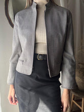 Load image into Gallery viewer, Vintage Black and White Mini Plaid Wool Blend Cropped Lady Jacket
