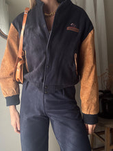 Load image into Gallery viewer, Vintage Wool Varsity Bomber Jacket: Suede Sleeves, Made in USA
