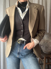 Load image into Gallery viewer, Vintage Oversized Wool Khaki Taupe Wimbledon Boyfriend Blazer Gold Crest Buttons
