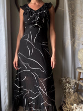 Load image into Gallery viewer, Vintage Y2K DKNY Black White Abstract Pattern Ruffle Hem Maxi Dress
