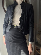 Load image into Gallery viewer, Vintage 90s 2000s Black Soft Ruffle Leather Jacket
