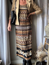 Load image into Gallery viewer, Vintage Spaghetti Strap Animal Abstract Floral Print Long Maxi Dress Made in USA
