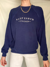 Load image into Gallery viewer, Upcycled Vintage Navy Sweatshirt: Embroidered Logo, Made in USA
