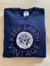 Load image into Gallery viewer, Upcycled Vintage Oversized Dark Navy Blue Long Sleeve Sweatshirt White Keep Earth Vintage Logo
