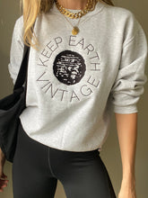 Load image into Gallery viewer, Upcycled Vintage Light Grey Long Sleeve Sweatshirt Black Keep Earth Vintage Logo
